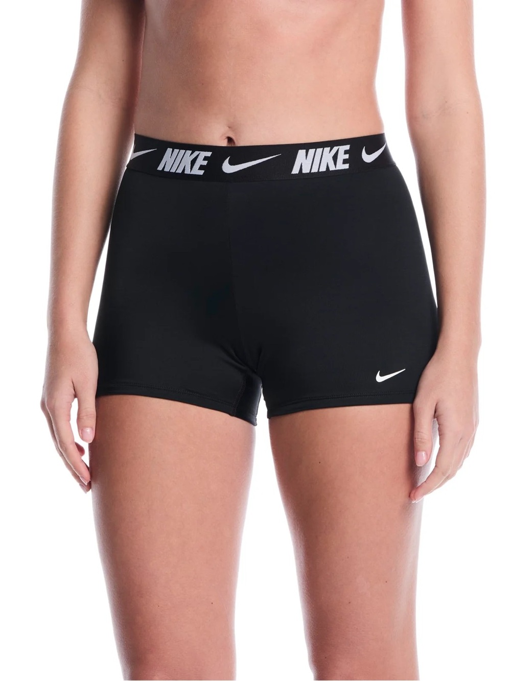 NWT NIKE WOMENS BLACK/WHITE LOGO TAPE KICK SWIM SHORTS SZ LARGE NESSG277-001